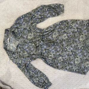 LOFT Olive Green Floral Button-Front Dress with Lavender Accents